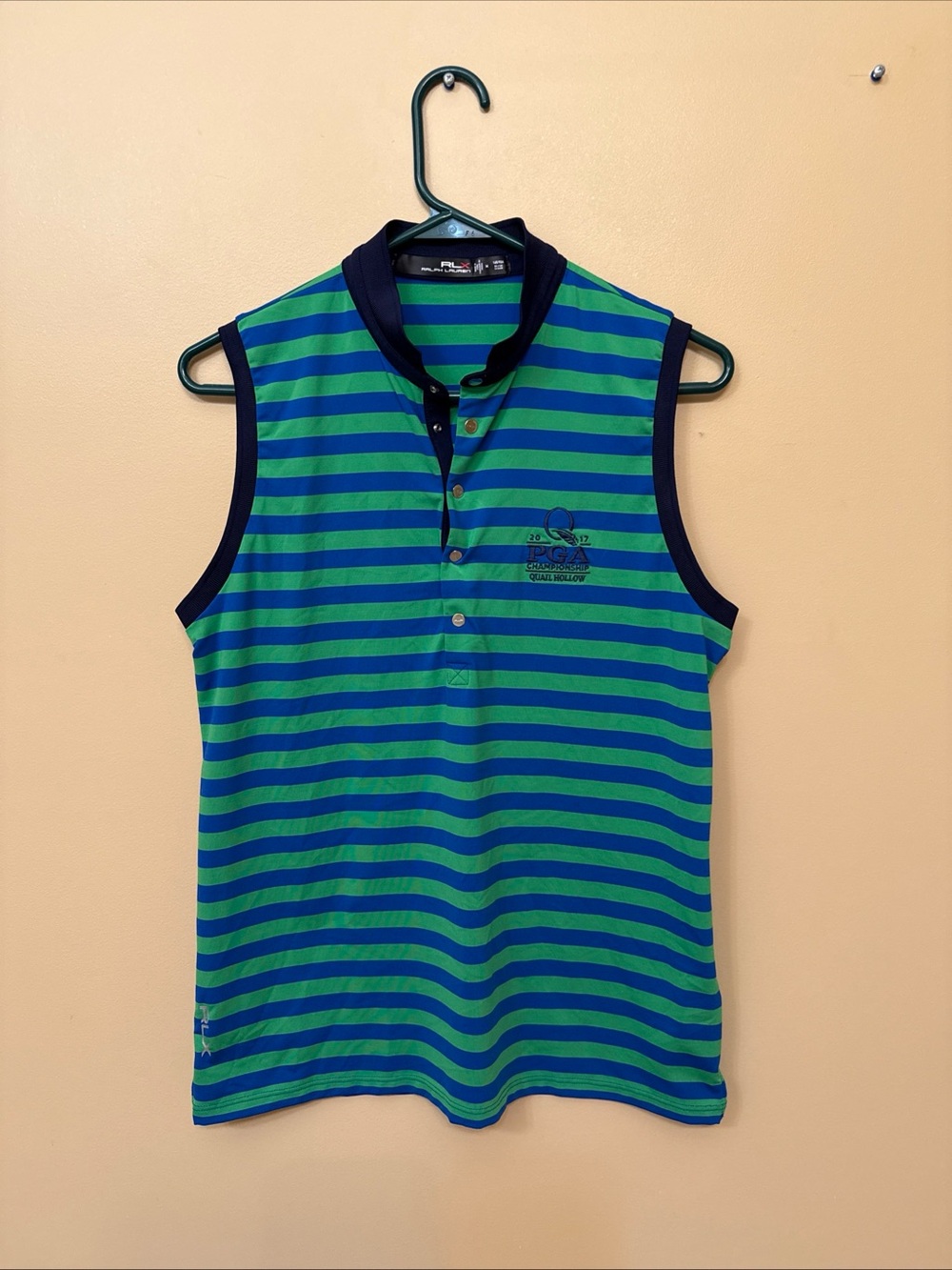Ralph Lauren Neon blue and green Striped PGA Polo medium quail hollow